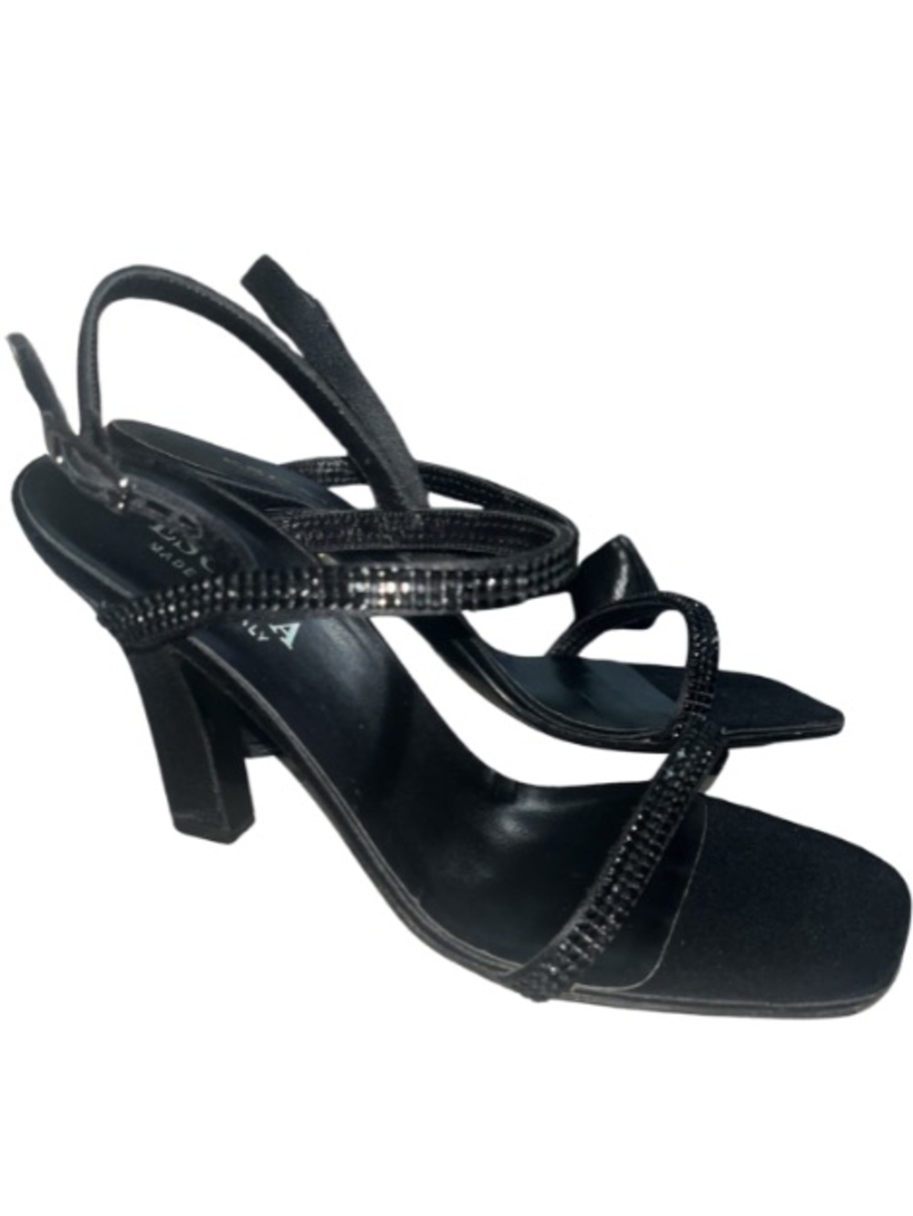 Vintage ESCADA COUTURE Black
Satin Rhinestone Strappy
Sandals - 38C